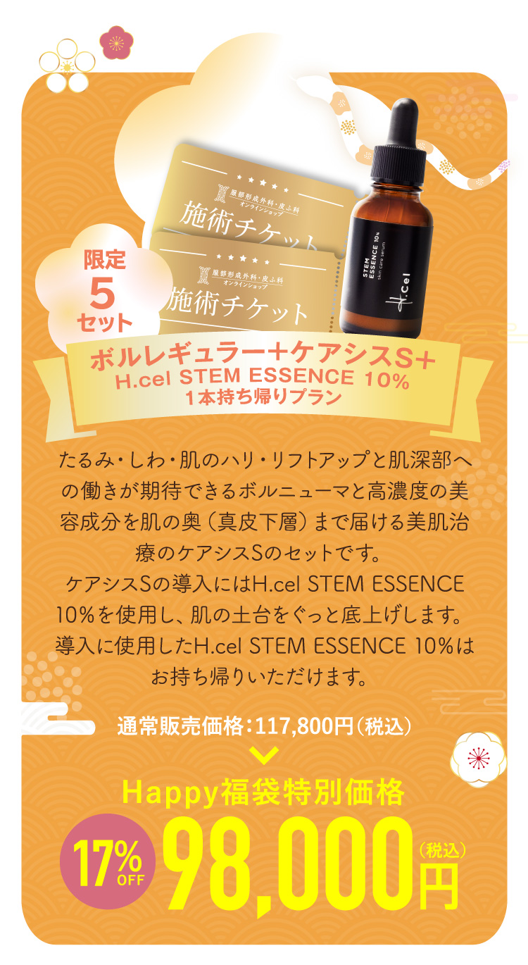 ボルレギュラー＋ケアシスS+H.cel STEM ESSENCE 10％１本持ち帰りプラン 5点セット